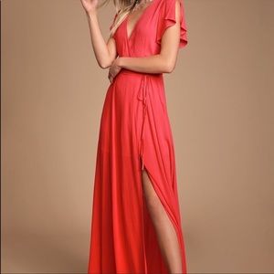 Lulus Heart of Marigold Coral Red Wrap Maxi
